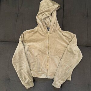 Express Velour Sand Zip Hoodie NWOT small